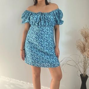 ✅ SALE ☀️ Blue Floral Puff Sleeve Babydoll Mini Bust Dress *Host Pick*
